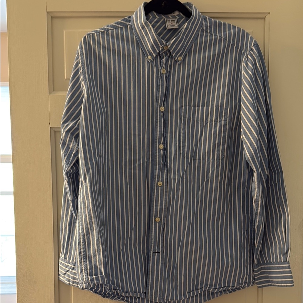 Lands' End Casual Blue and White Striped Shirt